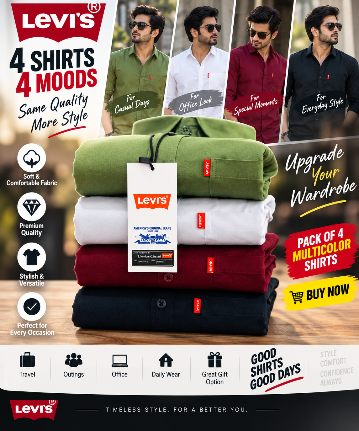 Casual Shirts (Multicolor, M) (Pack of 4)