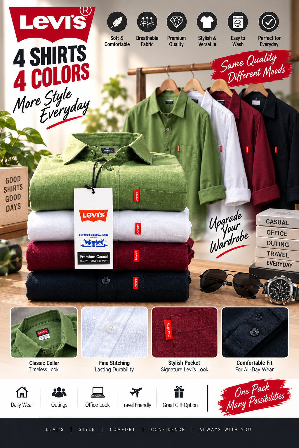 Casual Shirts (Multicolor, M) (Pack of 4)