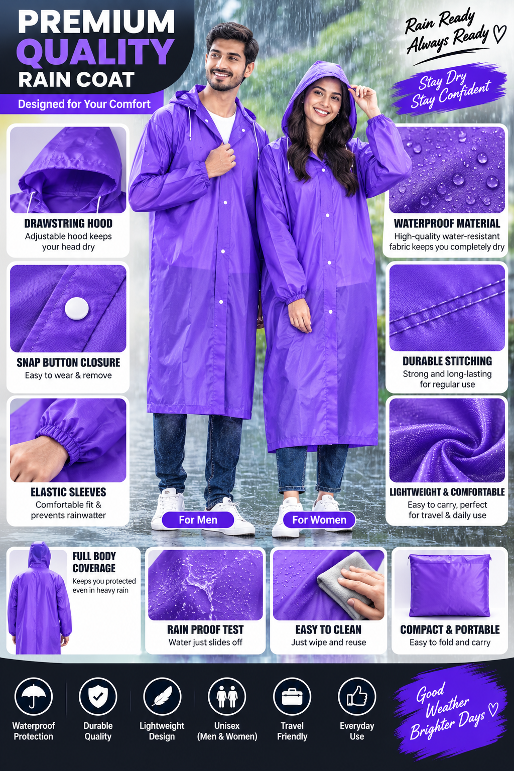 Men & Women Waterproof Rain Coat