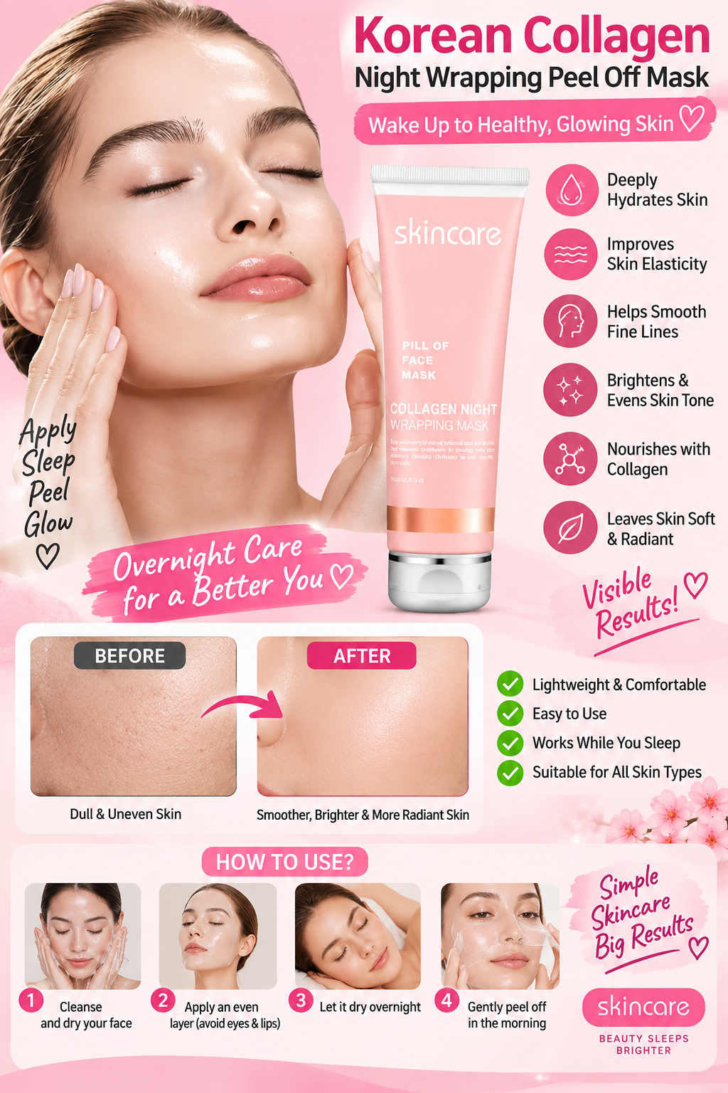 Korean Collagen Night Wrapping Peel Off Mask (Pack of 2)