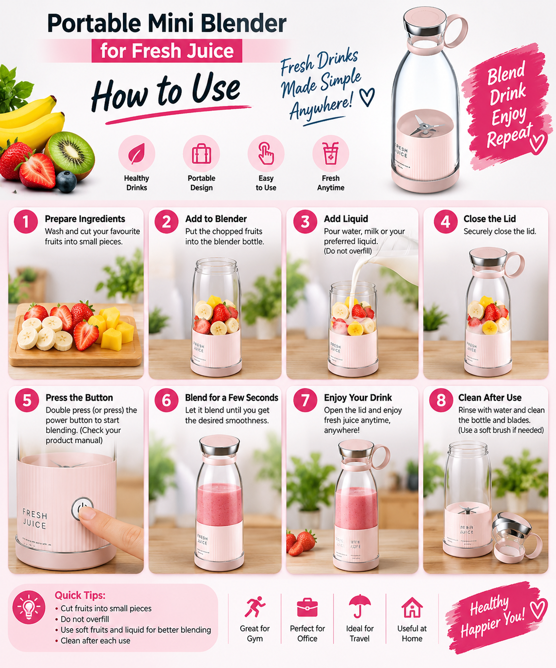 Portable Mini Blender for Fresh Juice